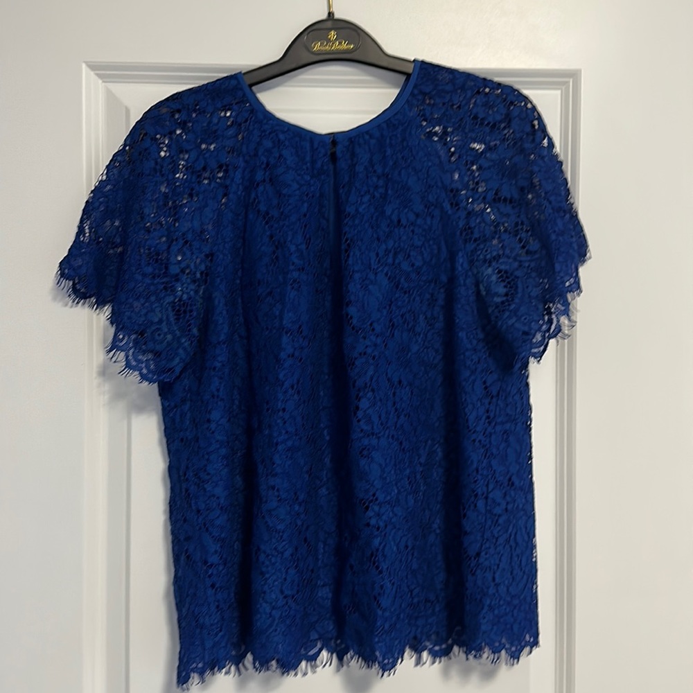 Royal blue lace top, flutter sleeve, size small